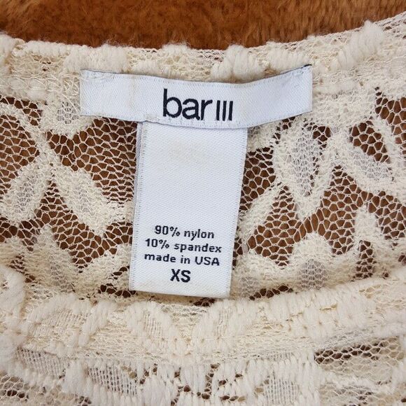 BAR III Top Womens XS Cream Pullover Lace Knit Asymmetrical Shark Bite Sheer - Picture 2 of 6